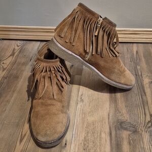 KATE SPADE 'Betsie' Suede Flat Boho Fringe Ankle Boots, Size 8.5M